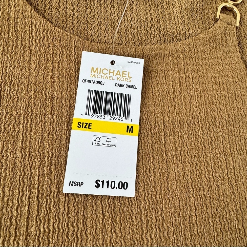 Michael Kors gold logo cutout neckline brown top size M NWT $110 - Picture 6 of 8